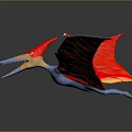 Red and Blue Pterosaur Model with Spread Wings in Gray Background Reflection 3d model
