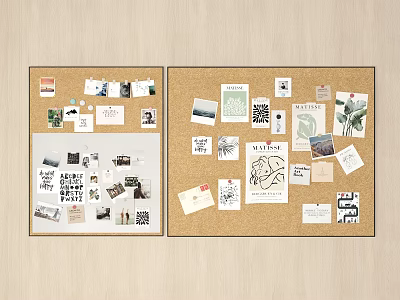 Two Cork Boards With Photos Notes And Decorative Collage 3d model