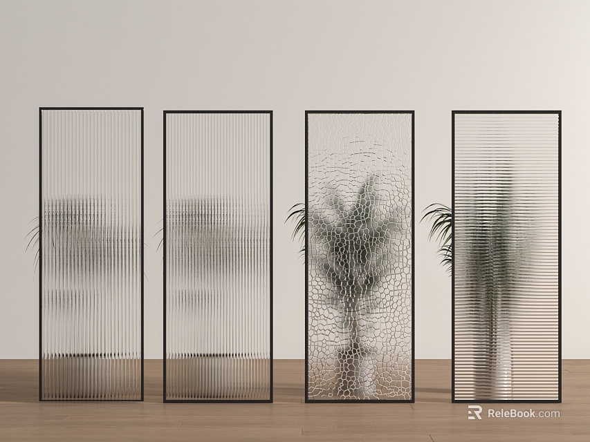 Modern Room Dividers With Metal Frame Vertical Lines And Indoor Plant Decoration 3d model 