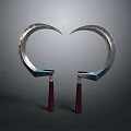 Heart Shaped Curved Metal Blades With Red Handles On Gray Background