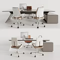 Modern Office Desk With White Rolling Chairs Gray Cabinet And Computer Monitor