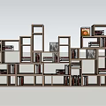 Modern Modular Open Shelf Bookcase With Geometric Design And Decorative Books