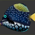Colorful Tropical Aquatic Fish With Blue Body White Spots Yellow Fins And Blue Eyes