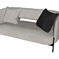 Modern Two Seater Sofa With Beige Upholstery And Black Decorative Accent Pillows