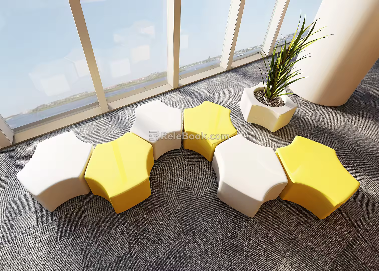 Modern public chair bench combination 3d model