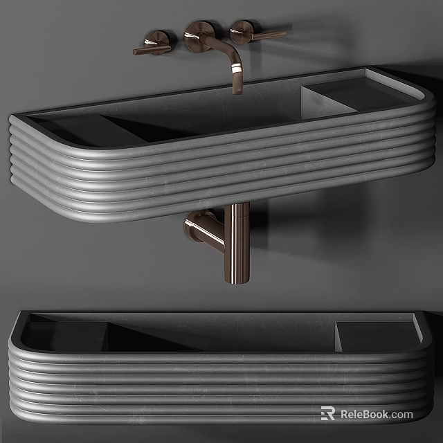 Modern Wall Mounted Washbasin With Sleek Striped Design And Chrome Faucet 3d model 
