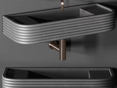 Modern Wall Mounted Washbasin With Sleek Striped Design And Chrome Faucet 3d model