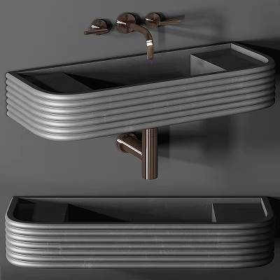Modern Wall Mounted Washbasin With Sleek Striped Design And Chrome Faucet 3d model