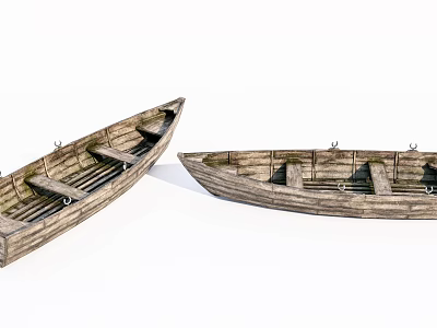 Two Vintage Wooden Boats With Traditional Plank Structure And Classic Seats 3d model