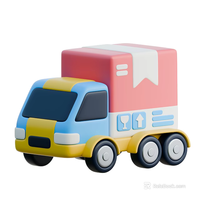 Colorful Toy Delivery Truck With Blue Yellow Pink Body And Package Symbols 3d model 