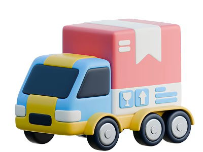 Colorful Toy Delivery Truck With Blue Yellow Pink Body And Package Symbols 3d model