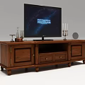 Solid Wood TV Stand With Drawers Cabinet Doors And Decorative Items On Top
