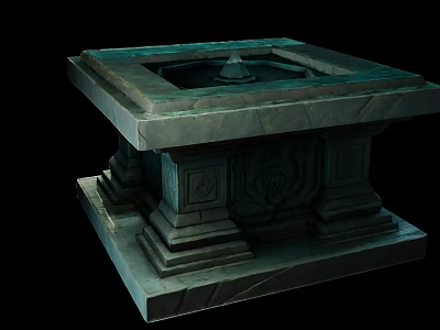 Carved Stone Square Micro Terrain Structure With Ornate Base Details 3d model