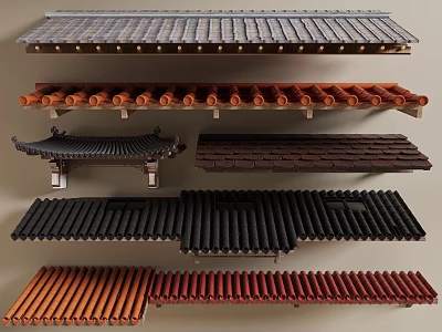 Building Components Featuring Various Roof Tiles With Different Colors And Styles 3d model