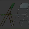 Vintage Folding Leisure Chairs With Green And Light Blue Seats And Metal Frames