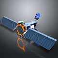 3D Satellite Model With Solar Panels Orange Silver Body And Communication Antenna
