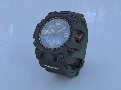 Tactical Sports Watch with Black Dial Green Strap Numeric Markers and Date 3d model