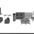 Modern White Kitchen Interior With Essential Appliances Stove Refrigerator And Island