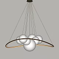 Modern Chandelier With White Spherical Globes And Golden Ring Hanging Design
