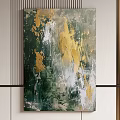 Modern Abstract Painting With Green Gold White Textured Brushstrokes Wall Art Decor
