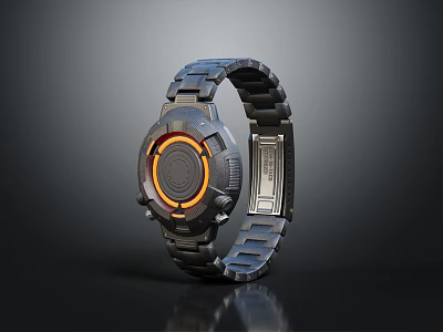 Modern Fashion Watch With Metal Strap And Orange Accent Design 3d model