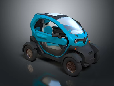Small Blue Electric Car with Two Seater Modern Compact Design and Large Wheels 3d model