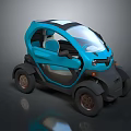 Small Blue Electric Car with Two Seater Modern Compact Design and Large Wheels