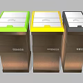 Public Facility Color Coded Trash Bins With Wooden Cabinets And Different Lids 3d model