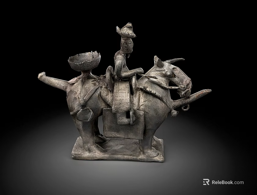 Traditional Ceramic Equestrian Sculpture With Detailed Rider And Horse Design Elements 3d model 