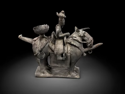 Traditional Ceramic Equestrian Sculpture With Detailed Rider And Horse Design Elements 3d model