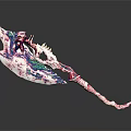 Fantasy Decorative Axe Weapon With Pink White Purple Green Colorful Patterns And Intricate Spiked Designs
