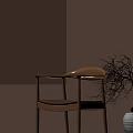 Modern Minimalist Wooden Single Chair With Armrest And Light Brown Wall Background