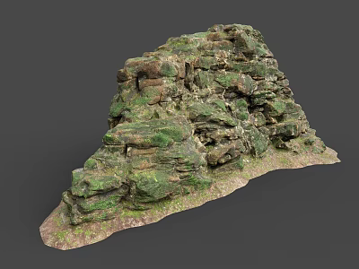 Natural Wood And Stone Layered Structure With Green Moss Cover And Texture 3d model