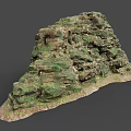 Natural Wood And Stone Layered Structure With Green Moss Cover And Texture