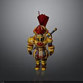 Cartoon Knight Character With Golden Red Armor And Red Feather Helmet Holding Sword