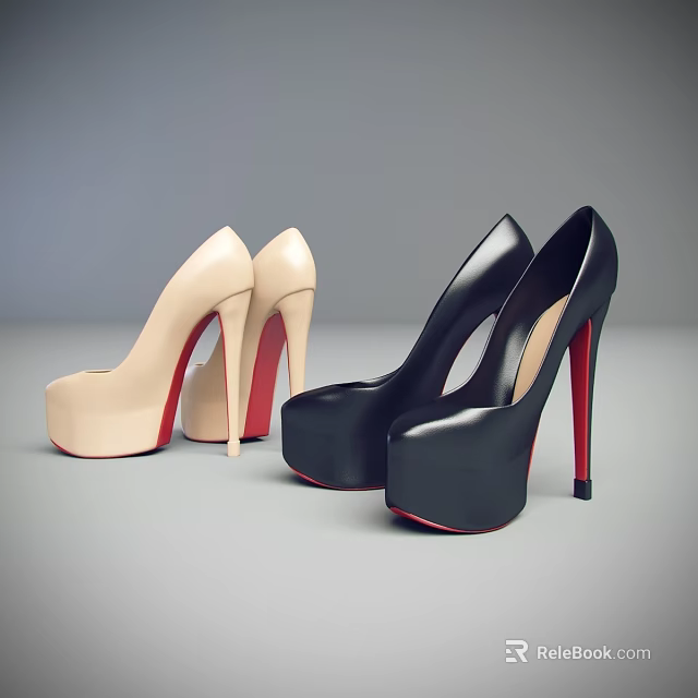 Beige and Black High Heel Shoes with Red Heels and Stylish Design 3d model 