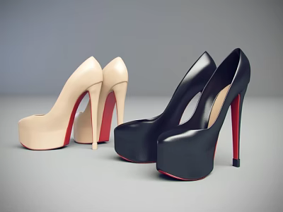 Beige and Black High Heel Shoes with Red Heels and Stylish Design 3d model