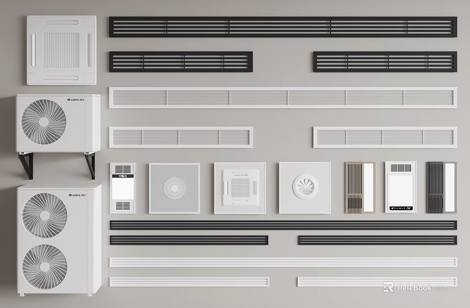 Various Styles Of Modern Air Conditioner Vents With Different Shapes And Designs For Home 3d model 