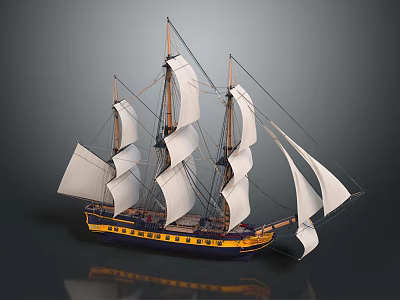 Detailed Sailing Ship Model With White Sails And Yellow Dark Blue Hull 3d model Detailed Sailing Ship Model With White Sails And Yellow Dark Blue Hull 3d model