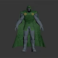 Game Movie Character Wearing Green Cape And Metallic Armor Detailed 3D Design