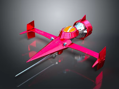 Red Spacecraft Model With Pointed Nose Red Wings Silver Cockpit And Front Spike 3d model