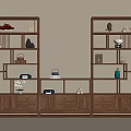 Traditional Chinese Wooden Curio Shelves With Drawers Vases Books And Decorative Items