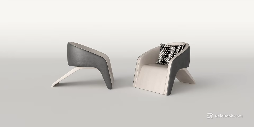 Modern Single Sofa With Gray And Beige Upholstery And Decorative Pillow 3d model 