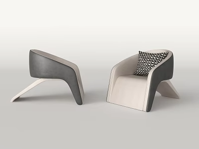 Modern Single Sofa With Gray And Beige Upholstery And Decorative Pillow 3d model