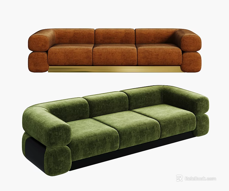 Modern Sectional Sofa in Brown and Green with Sleek Design and Comfortable Seats 3d model 