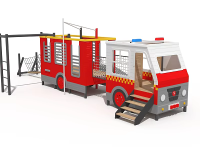 Red White Fire Truck Themed Children's Playground Structure With Climbing Frame And Stairs 3d model