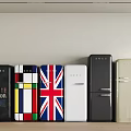 Vintage Style Refrigerators With Colorful Patterns Union Jack Design And Write On Me Feature