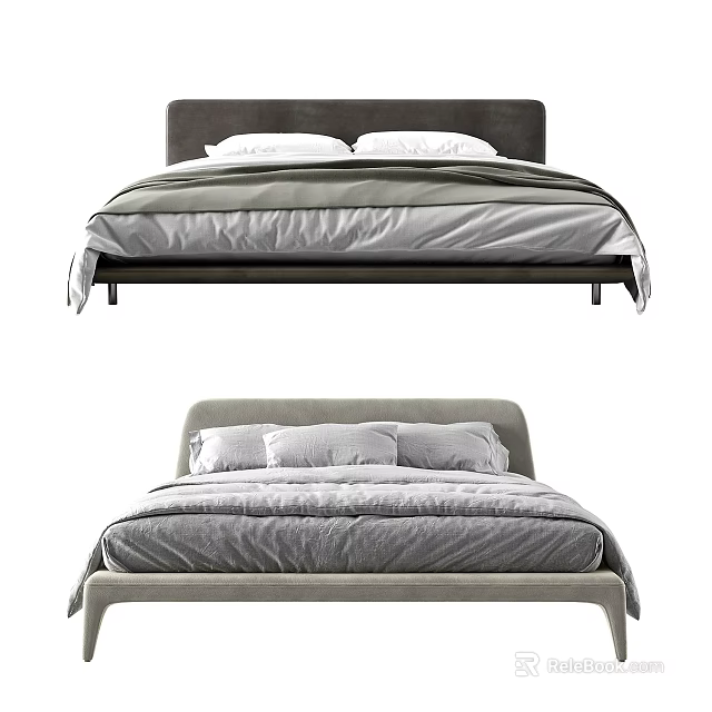 Modern Double Bed With Upholstered Headboard And Neutral Bedding Design 3d model