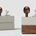 Modern Bedside Tables With Copper Spherical Lamps Decorative Figurines And Books