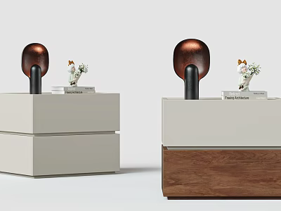 Modern Bedside Tables With Copper Spherical Lamps Decorative Figurines And Books 3d model